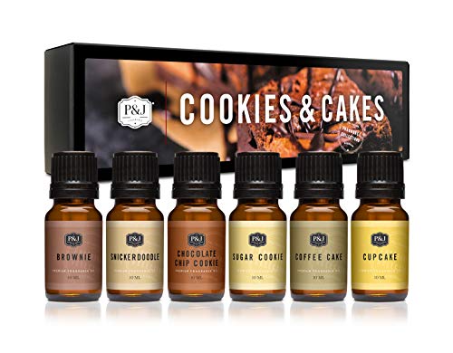 Cookies & Cakes Set of 6 Premium Grade Fragrance Oils - Chocolate Chip Cookie, Sugar Cookie, Cupcake, Brownie, Snickerdoodle, Coffee Cake