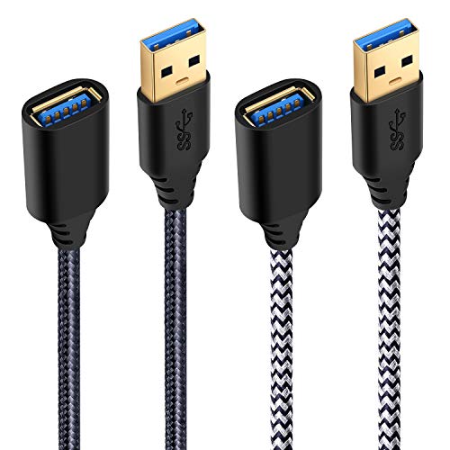 USB Extension Cable, Besgoods 2-Pack Braided 6ft USB 3.0 Extension Cable USB Extender A Male to A Female Cable Compatible Mouse, Keyboard, Printer, Scanner, Hard Drive - Black White