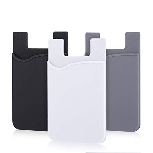 Phone Card Holder, Pofesun 3 Pack Mix Color Adhesive Sticker ID Credit Card Wallet Pocket Pouch Sleeve Universal Compatible for Smartphone, iPhone, iPad, Tablet, Android and More.(Black, White, Gray)