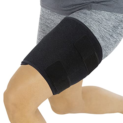 Vive Thigh Brace - Hamstring Quad Wrap - Adjustable Compression Sleeve Support for Pulled Groin Muscle, Sprains, Quadricep, Tendinitis, Workouts, Sciatica Pain and Sports Recovery - Men, Women (Black)