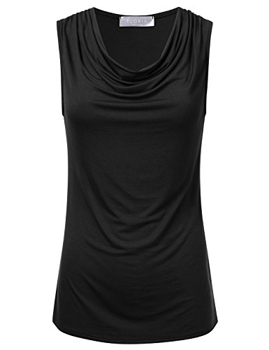 FLORIA Women's Cowl-Neck Ruched Draped Sleeveless Stretchy Blouse Tank Top (S-3X)