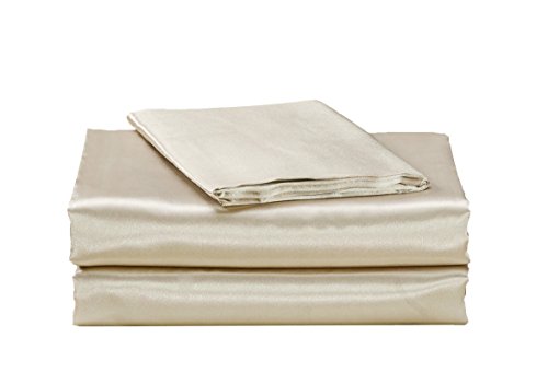 Book Cover EliteHomeProducts EHP Super Soft and Silky Satin Sheet Set (Solid/Deep Pocket) (Queen, Ivory)