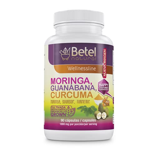 Premium Organic Moringa Guanabana and Curcuma by Betel Natural - 3 Powerful Superfoods in 1-90 Capsules