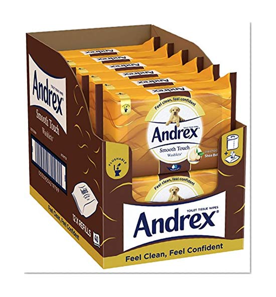 Andrex Washlets Lingettes papier toilette jetable, toucher doux, Lot de 12