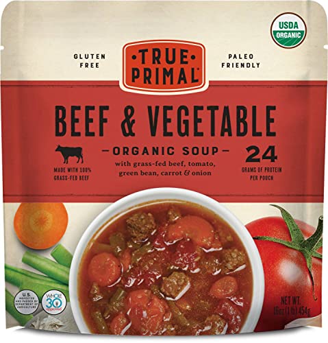 Book Cover True Primal Beef & Vegetable Organic Soup 8-pack, Ready to eat, Gluten free, Paleo, Grass-fed beef, Whole30, Keto
