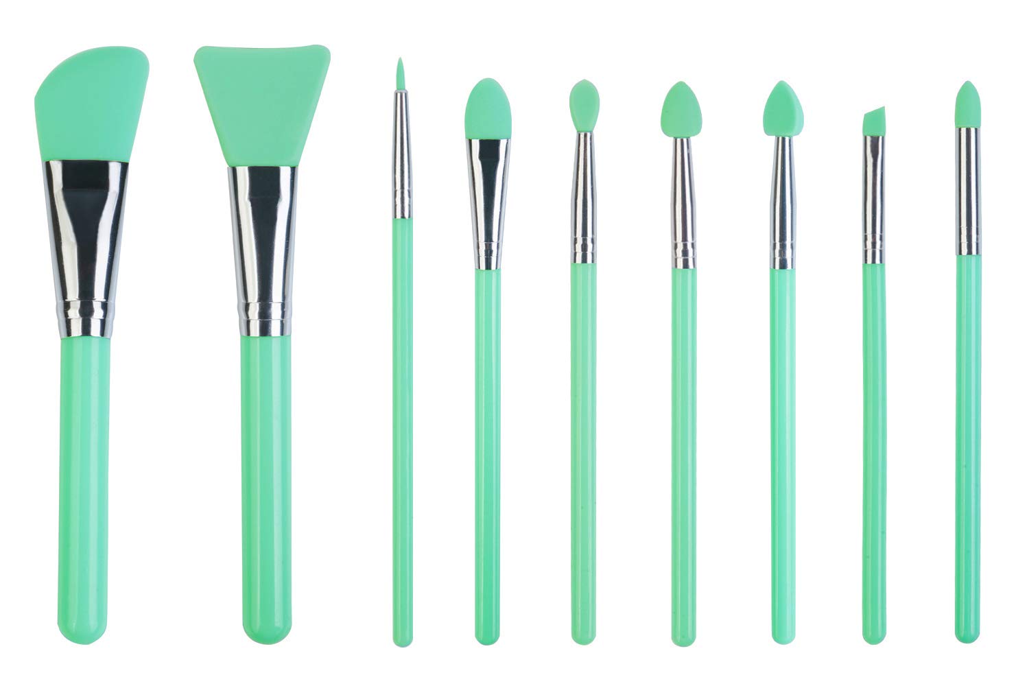 LORMAY 9Pcs Silicone Makeup Brush Set. Applicators for Facial Mask, Eyeliner, Eyebrow, Eye Shadow and Lip Makeup, and UV Epoxy Resin Craft Kit (Mint Green) Mint Green(9pcs) 9 Piece Set