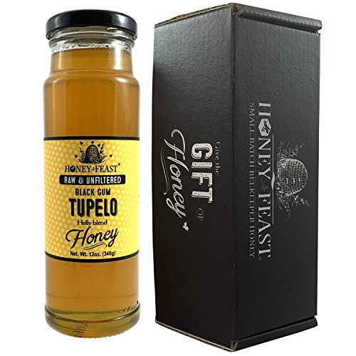 HONEY FEAST Black Gum Tupelo Honey | 12 Ounces | Unfiltered and Pure | Cold packed and hand poured in Florida, USA 643129876783