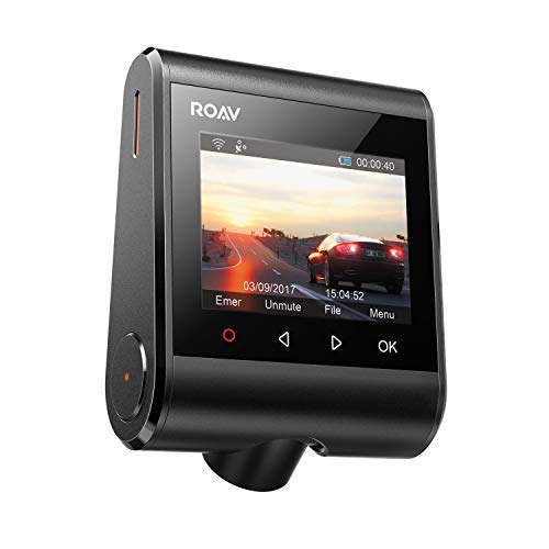Roav DashCam C1 Pro, by Anker, 2K Resolution 2560X1440, Built-in GPS/Wi-Fi, 2.4 Inch LCD, 4-Lane Wide-Angle View Lens, G-Sensor, WDR, Loop Recording, 2-Port Charger, 32G microSD Card, Easy Sharing