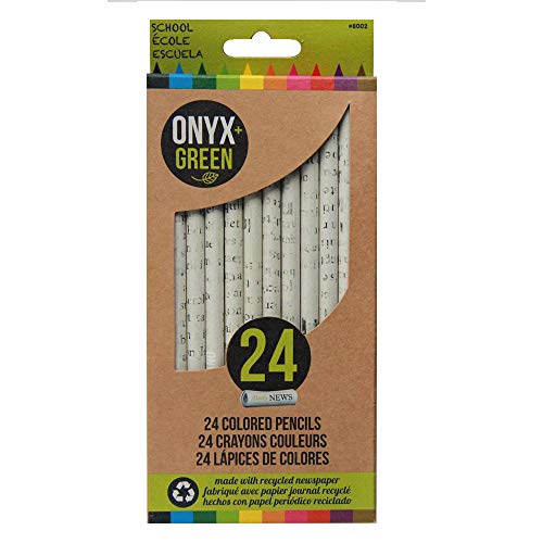 Onyx and Green 24 Pack of Colored Pencils, Pre-Sharpened, Made from Recycled Newspaper (8002)