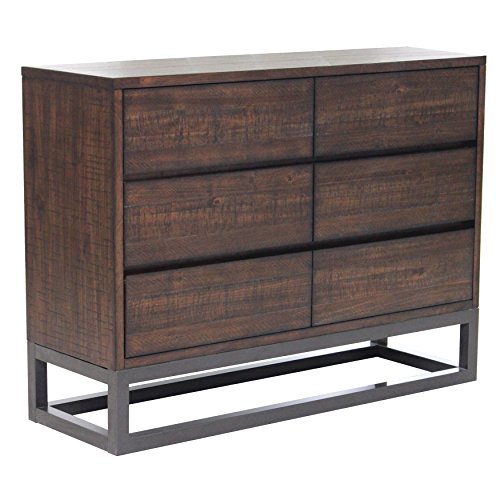 Pulaski Home Comfort Rustic Industrial Six Drawer Dresser, 48" x 16" x 36", Medium Brown