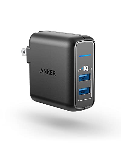Book Cover USB Charger, Anker Elite Dual Port 24W Wall Charger, PowerPort 2 with PowerIQ and Foldable Plug, for iPhone 11/Xs/XS Max/XR/X/8/7/6/Plus, iPad Pro/Air 2/Mini 3/Mini 4, Samsung S4/S5, and More