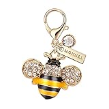 MC30 MONNEL Crystal Yellow Bee Lobster Clasp Charm Pendant with Velvet Bag (1 piece), Small, Zinc Alloy Metal, Rhinestone