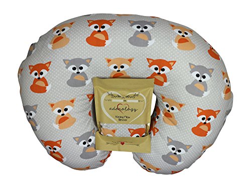 Adorology Nursing Pillow Slipcover, Baby Gray Foxes Design, Maternity Breastfeeding Newborn Infant Feeding Cushion Cover Case, Baby Shower for New Moms