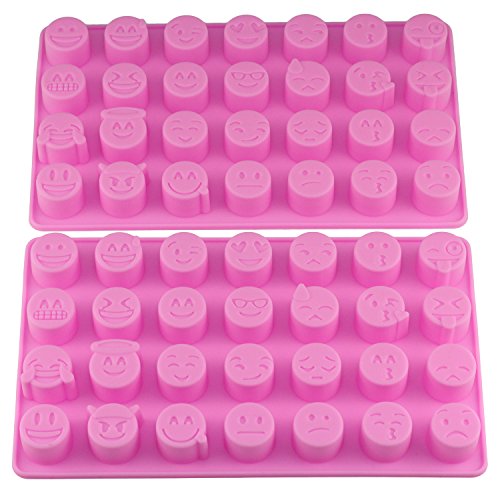 Mujiang 28-cavity Emoji Emoticon Cake Moulds Smiley Silicone Candy Baking Chocolate Molds Pack of 2