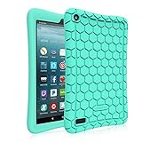 Fintie Silicone Case for Amazon Fire 7 Tablet (Previous Generation 7th, 2017 Release) - [Honey Comb Upgraded Version] [Kids Friendly] Light Weight [Anti Slip] Shock Proof Protective Cover, Turquoise