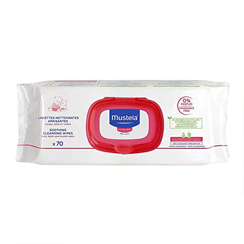 Mustela Soothing Cleansing Wipes, Unscented Baby Wipes for Sensitive Skin, Gentle and Ultra Soft, with Natural Avocado Perseose, (70 Count)