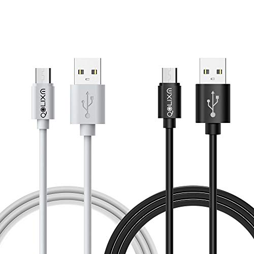 Book Cover [2-Pack] QOLIXM 3 Feet Micro USB Cable, Quick Charge and Sync Cord for Android/Kindle/Windows/MP3/Camera and Other Device, Black + White