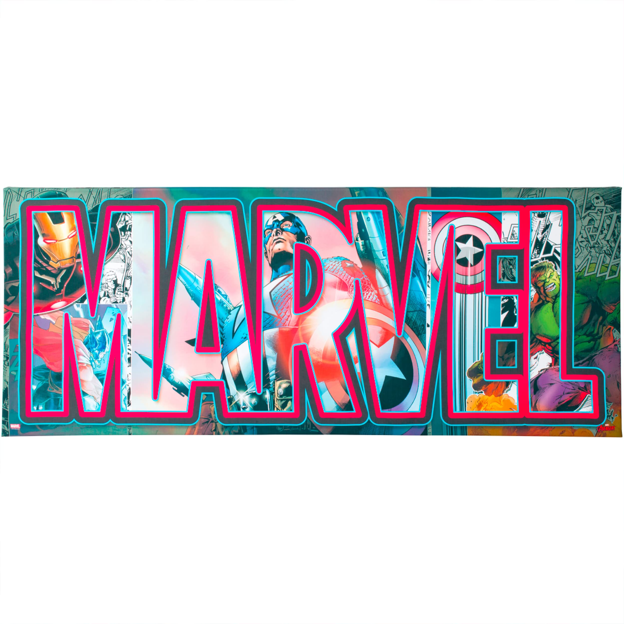 Book Cover Silver Buffalo Canvas Letters Wall Art Poster Room Decor Featuring Captain America, Hulk, Thor, and Iron Man, 30 x 12 inches, Marvel Avengers, Office
