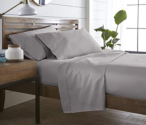 Book Cover Westbrooke Linens 400 TC, 100% Long Staple Ultrafine cotton, Bedding, Hotel Collection, fits mattress up to 16 inch, Solid Sateen Weave, 4 Sheet Set Pleated Hem (Queen Grey Silver) By