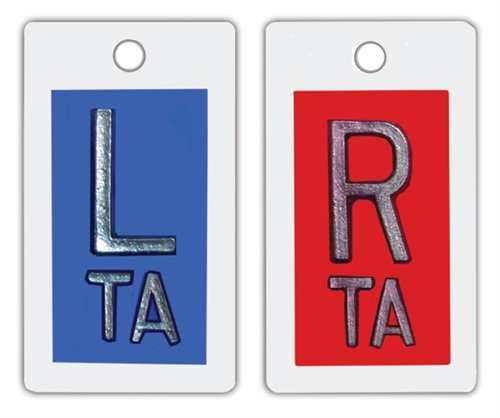 Quick Ship Plastic X-Ray Personalized Markers - Blue/Red, Vertical, Left & Right Set, Ships Within 3 Business Days!
