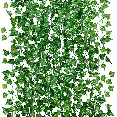 GPARK 12 Pack / 82 inch, Artificial Ivy Garland Fake Leaf Plants Vine , Hanging Leaves Garlands for Wedding Party Garden Kitchen Outdoor Greenery Wall Decor Green 80 Feet