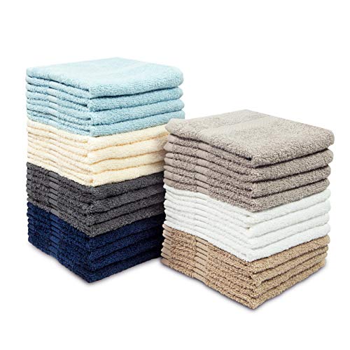Book Cover COTTON CRAFT Simplicity Ringspun Cotton Set of 28 Lightweight Washcloths, 12 inch x 12 inch, Assorted Colors