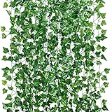 GPARK 84ft 12 Pack / 82 inch, Artificial Ivy Garland Fake Leaf Plants Vine, Hanging Leaves Garlands for Wedding Party Garden Kitchen Outdoor Greenery Wall Decor Green