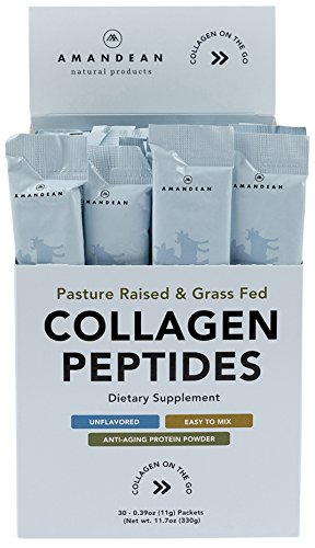 AMANDEAN Collagen Peptides Powder Packets | 30 Individual Stick Packs | Grass-Fed Hydrolyzed Collagen Protein | Unflavored, Easy to Mix | Travel Friendly | Promotes Healthy Gut, Skin, Hair, Nails.