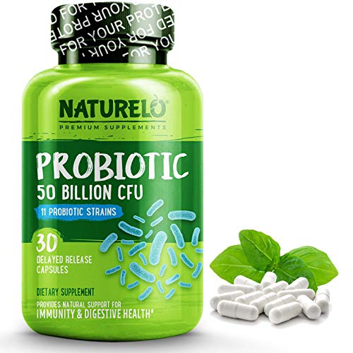 NATURELO Probiotic Supplement - Best for Digestive Health and Immune Support - Ultra Strength Probiotics - 50 Billion CFU - 11 Strains - No Refrigeration Needed - 30 Vegetarian Capsules