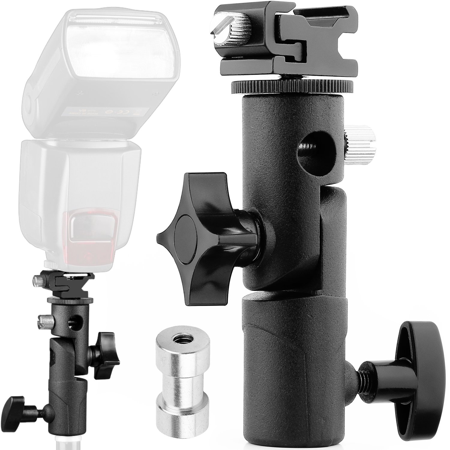 Anwenk Camera Flash Speedlite Mount Swivel Light Stand Bracket with Umbrella Reflector Holder for Camera DSLR Nikon Canon Pentax Olympus and Other DSLR Flashes Studio Light LED Light, 1Pack Umbrella Holder