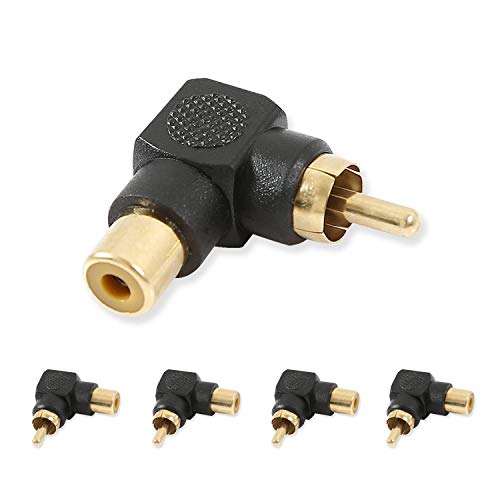 Electop RCA Male to RCA Female Right Angle Adapter 90 Degree Connector Black(5 Pack)