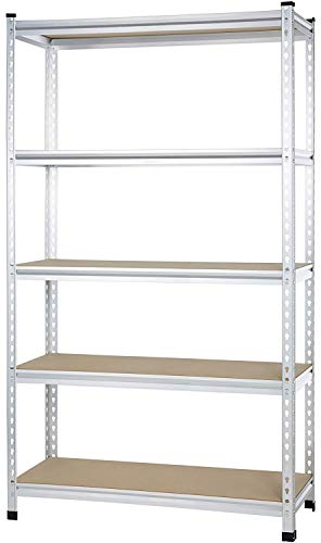 Amazon Basics 5-Tier Medium Duty Garage Shelving Unit, Sturdy Adjustable Storage Shelves, Easy to Assemble, 48" x 18" x 72", Aluminum