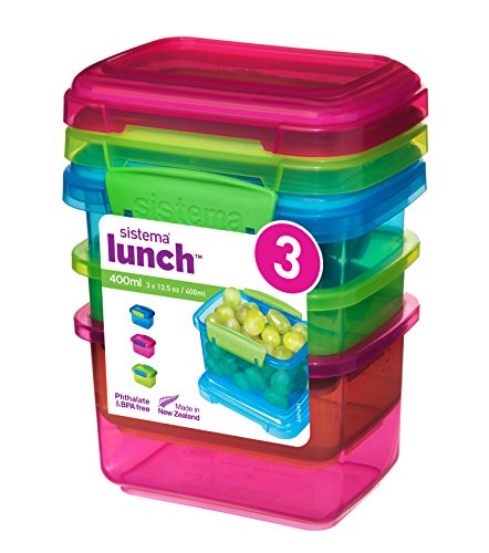 Book Cover Sistema Lunch Collection Food Storage Containers, 1.6 Cup, 3 Pack, Blue/Green/Pink | Great for Meal Prep | BPA Free, Reusable