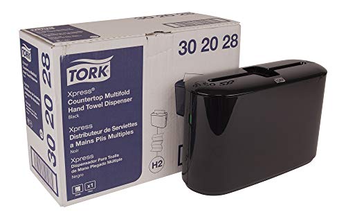 Tork Xpress 302028 Countertop Multifold Hand Towel Dispenser, Plastic, 7.92" Height x 12.68" Width x 4.56" Depth, Black (Case of 1) For use with Tork MB550A, MB640, MB540A