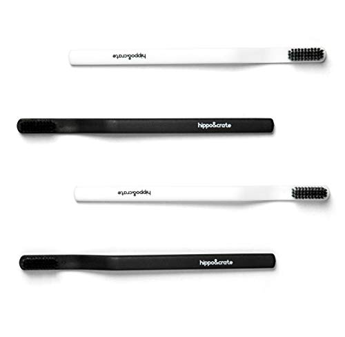 Book Cover HippoCrate Charcoal Toothbrush with Soft Bristles, Dentist Approved (4 counts)