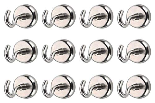 AUTIDEFY Magnetic Hook,12 Pack 12LB Strongest Heavy Neodymium Hanging Hooks D16 Multi-purpose Indoor Outdoor Kitchen Bathroom Bedroom Garage Lockers Office