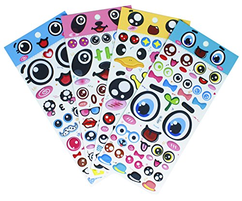 Book Cover HighMount Faces Stickers 4 Sheets with Lips, Glasses, Beard, Ties Foam Eyes Decals for Craft Card Making - 140 Stickers