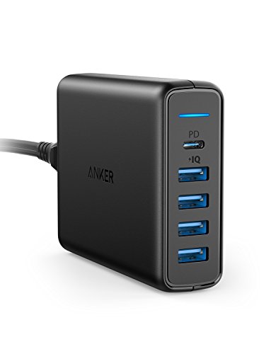 USB C Wall Charger, Anker Premium 60W 5-Port Desktop Charger with One 30W Power Delivery Port for MacBook Air 2018, Ipad Pro 2018, S10, and 4 Poweriq Ports for iPhone Xs/Max/XR/X/8, S9/S8 and More
