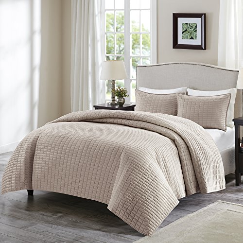 Comfort Spaces Kienna Quilt Set-Luxury Double Sided Stitching Design All Season, Lightweight, Coverlet Bedspread Bedding, Matching Shams, Twin/Twin XL(66"x90"), Taupe
