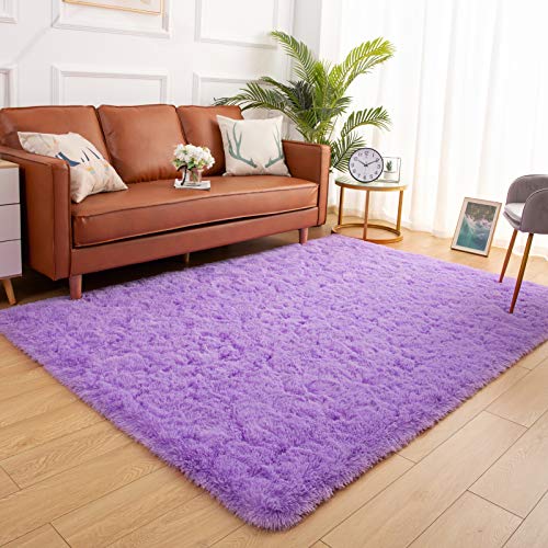 YJ.GWL Soft Shaggy Area Rugs for Bedroom Fluffy Living Room Rugs Nursery Girls Carpets Kids Home Decor Rugs 4 x 5.3 Feet Purple
