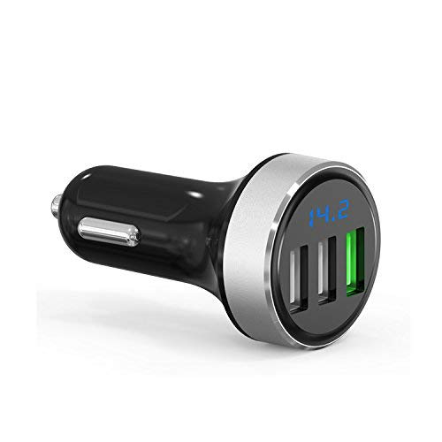 3 USB Car Charger,input12v/24v,QC3.0 Output 4.8V,Cigarette Lighter Voltage Meter Compatible for iPhone,iPad,Samsung Galaxy,USB Charging Devices,Silver