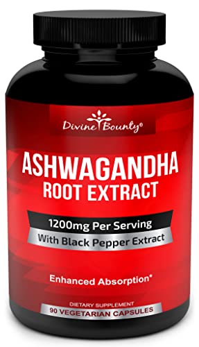 Organic Ashwagandha Capsules - 1200mg Ashwagandha Powder with Black Pepper for Enhanced Absorption - Ashwaganda Supplement for Calmness & Mood Support - 90 Veggie Capsules
