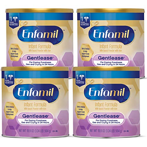 Enfamil Gentlease Easy- to-Digest Baby Formula 19.9 oz Can (Pack of 4) For Easing Gas, Fussiness & Crying in 24 Hours, Gentle Milk Powder, DHA and Choline for Brain Support