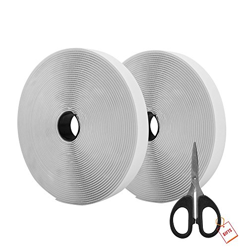 Book Cover AIEX 39.37 Feet/12m Hook And Loop Self Adhesive Tape Roll With Gift Scissors (White)