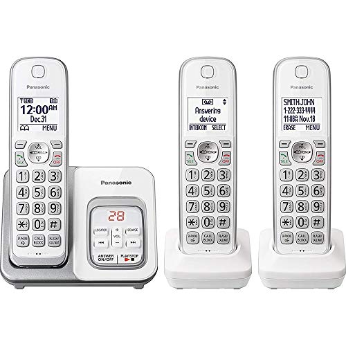 PANASONIC Expandable Cordless Phone System with Answering Machine and Call Block - 3 Cordless Handsets - KX-TGD533W (White)