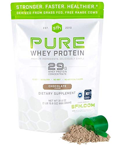 SFH Pure Whey Protein Powder (Chocolate) by SFH | Best Tasting 100% Grass Fed Whey | All Natural | 100% Non-GMO, No Artificials, Soy Free, Gluten Free | 896g (Chocolate, 31.6 Ounce (Pack of 1))