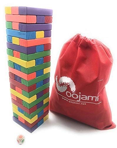 Oojami Wooden Tumbling Timber Toppling Stacking Board Games Building Blocks for Kids - 60 Pieces