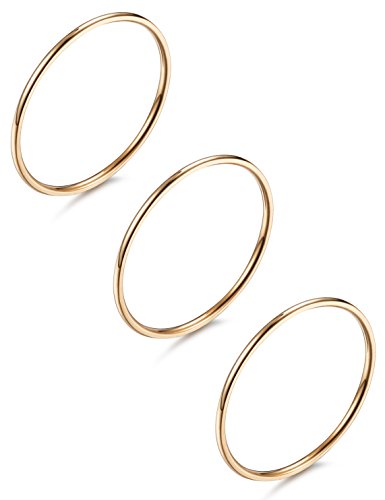 LOYALLOOK 3pcs 1mm Stainless Steel Women's Plain Band Knuckle Stacking Midi Rings Comfort Fit Silver/Gold/Rose Tone