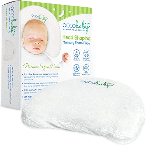 OCCObaby Baby Head Shaping Memory Foam Pillow | Cotton Cover & Bamboo Pillowcase | Keep Your Baby's Head Round | Prevent Flat Head Syndrome in Infant