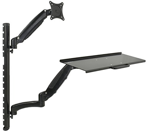 Book Cover VIVO Black Sit-Stand Wall Mount Counterbalance Height Adjustable Monitor and Keyboard Workstation for Screens up to 27 inches STAND-SIT1K